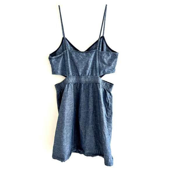 Madewell | G3192 Women's Blue Button Front Chambray Cut Out Cami Dress Size 14 - Picture 4 of 11